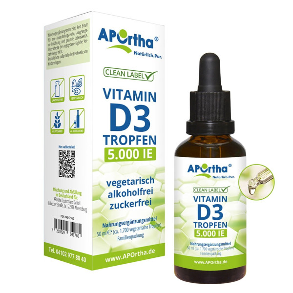 Symbolbild Vitamin D3 5.000 IE pro Tropfen - ca. 1.700 vegetarische Tropfen - 50 ml
